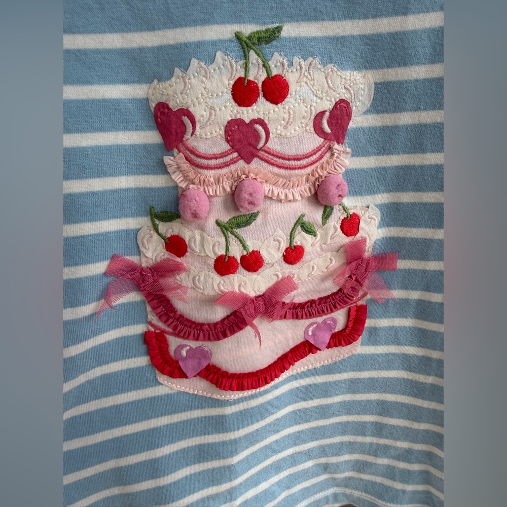 Boden | Mini Boden | Blue Striped Tee Shirt with Cake Design | 3-4 years | NWT - Picture 4 of 7